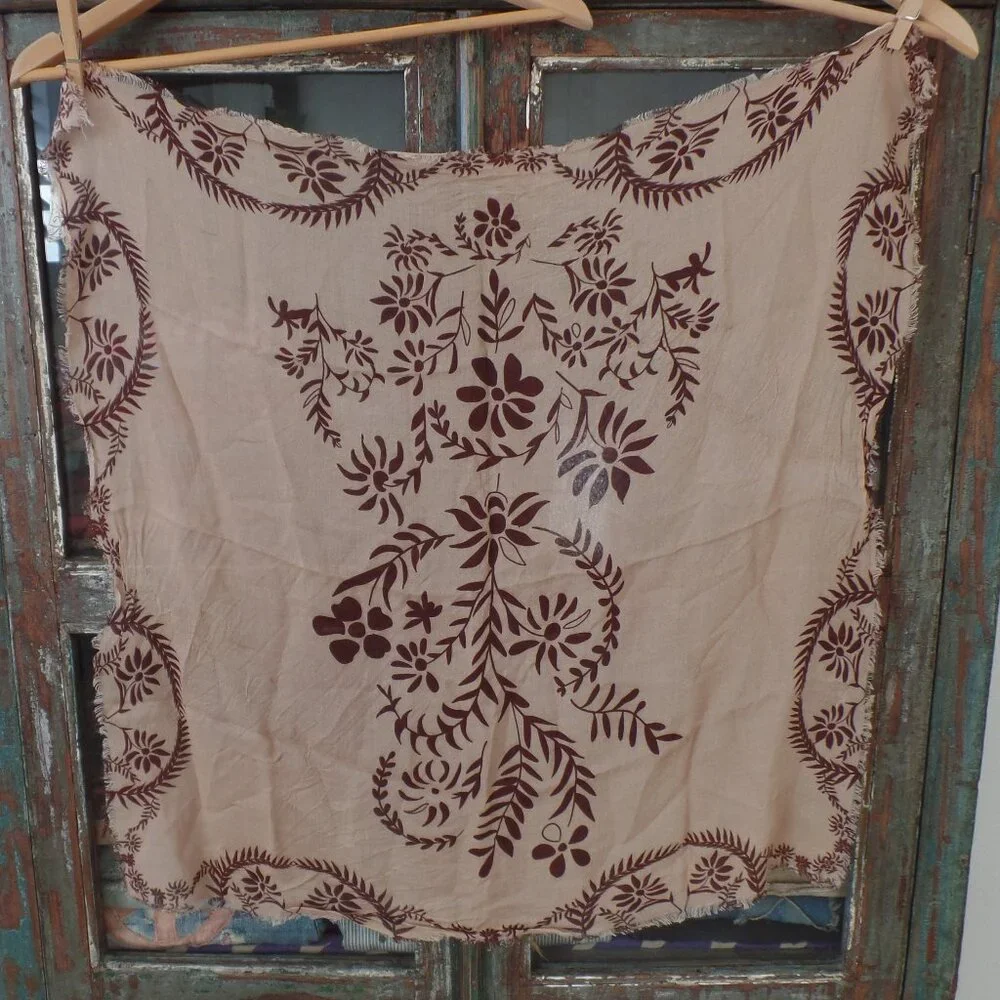 Free People Iconic Print Bandana Scarf 27" x 27" TAN with Brown Floral NWOT - Picture 2 of 8
